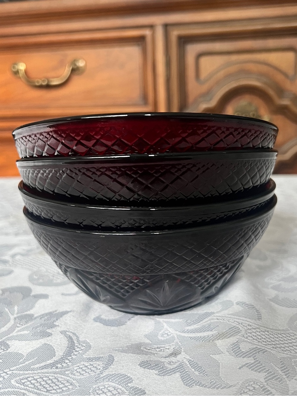 Cristal d'Arques Durand “Antique Ruby" Deep Ruby Red Glass Bowls set of 4